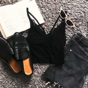 Black lace trimmed loose tank